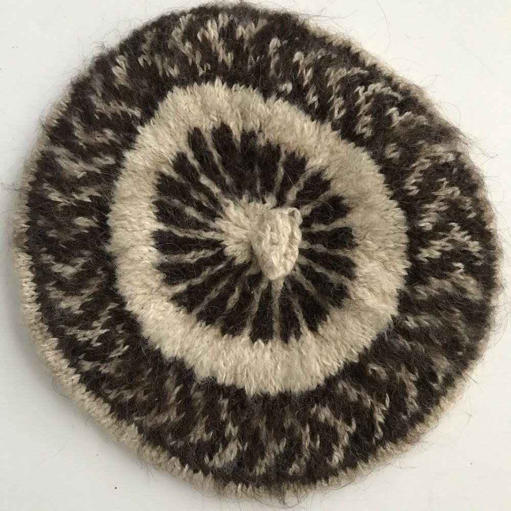 Womens Knit Round Beret in Brown and Cream